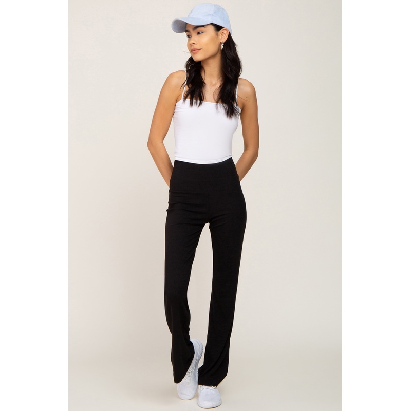 Black Ribbed Flare Pants