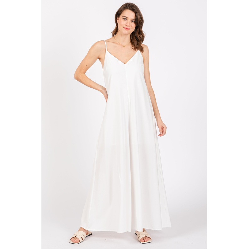 Ivory V-Neck Sleeveless Wide Leg Jumpsuit