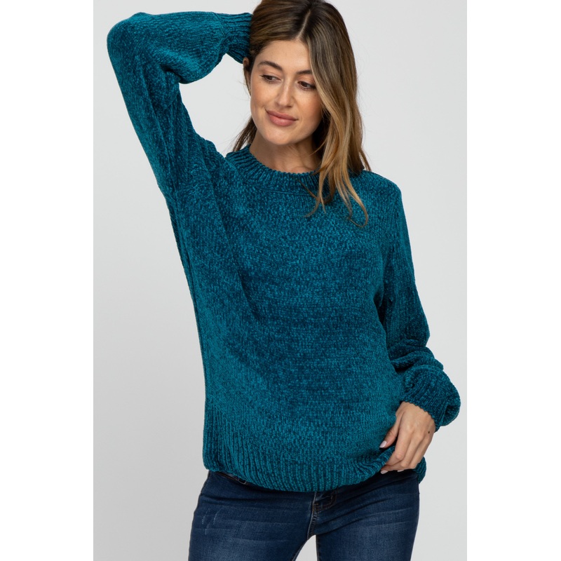Teal Chenille Knit Maternity Sweater
