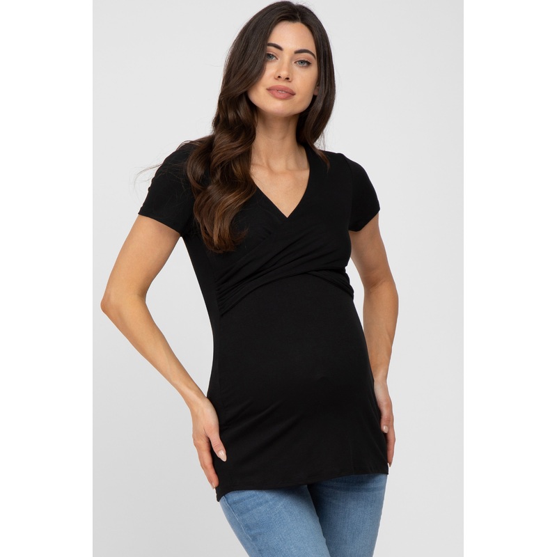Black Crossover Maternity Nursing Top
