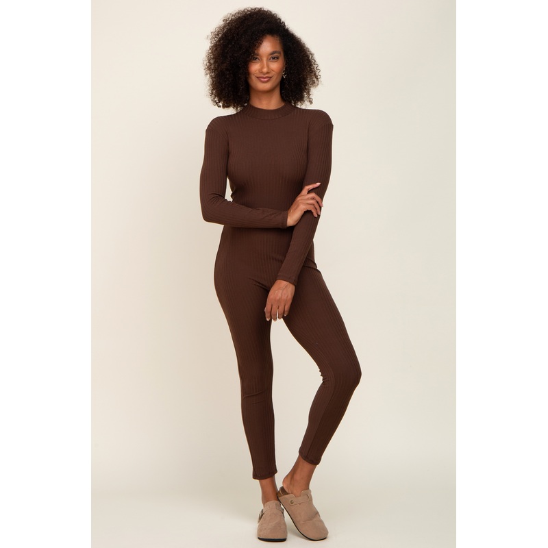 Brown Ribbed Jumpsuit
