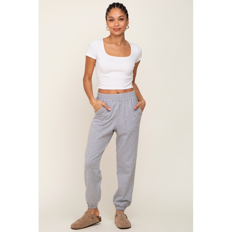 Heather Grey Basic Pocketed Sweatpants