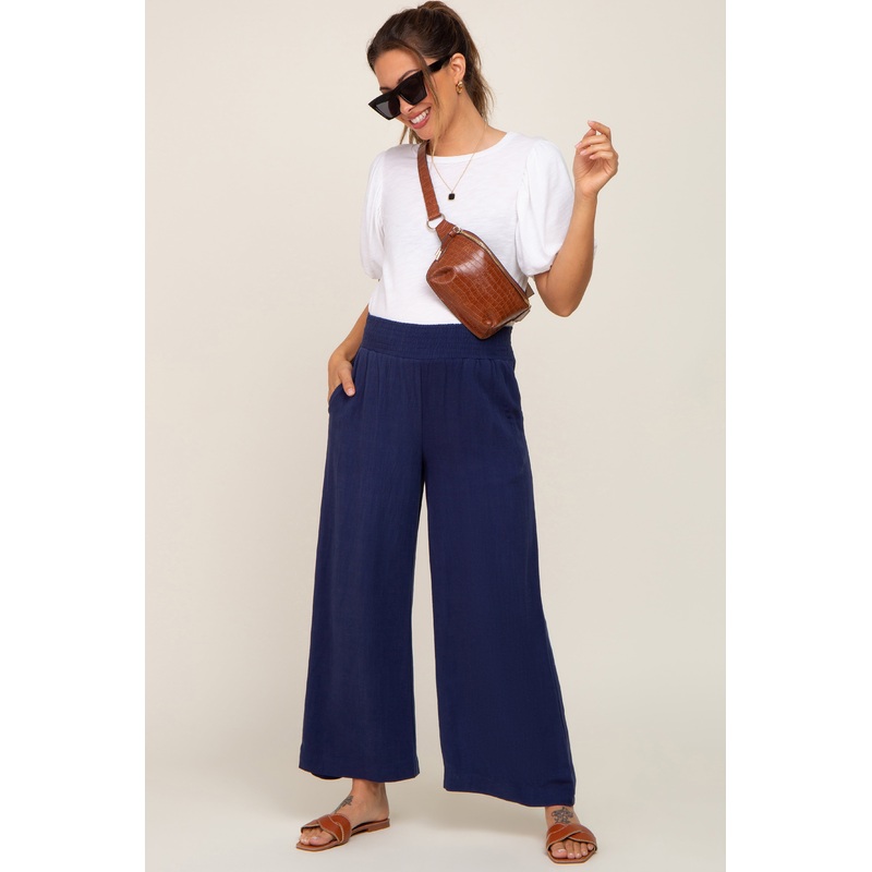 Navy Wide Leg Maternity Pants