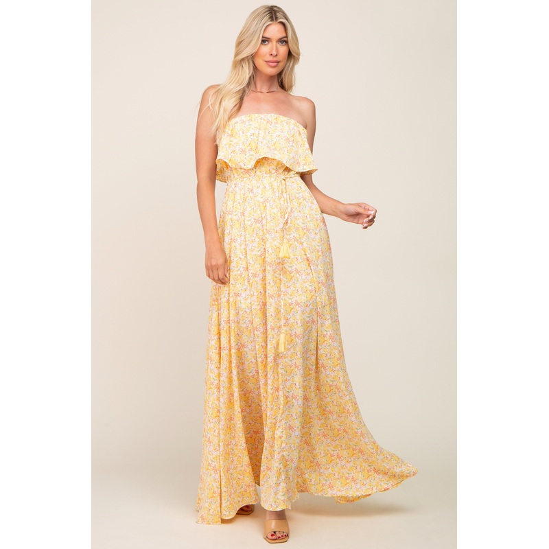 Yellow Floral Sleeveless Maxi Dress