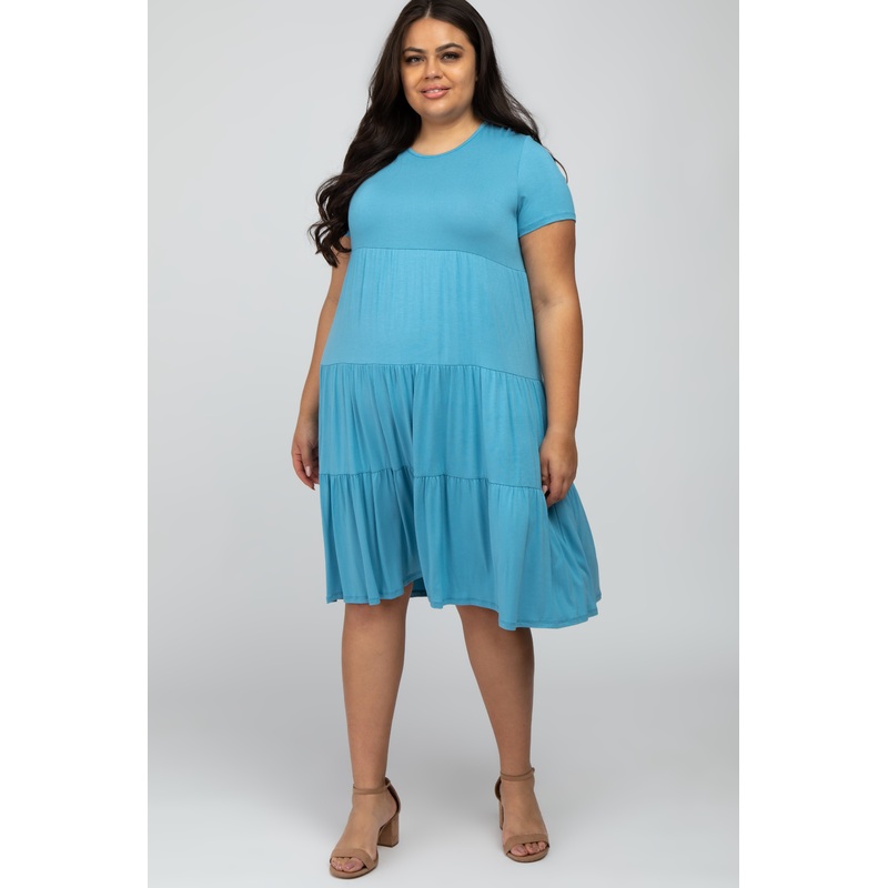 Aqua Blue Tiered Plus Dress