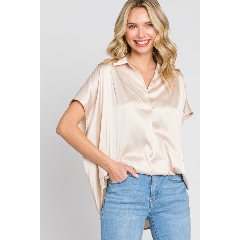 Beige Satin Collared Top