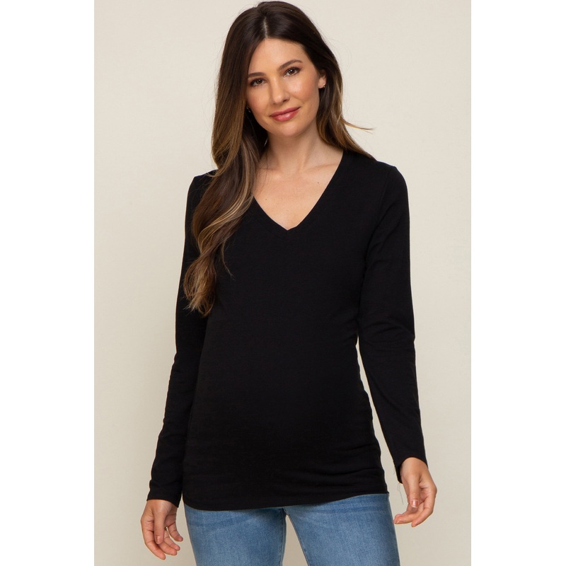 Black Fitted Long Sleeve Maternity Top