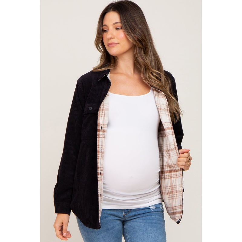Black Reversible Maternity Shirt Jacket
