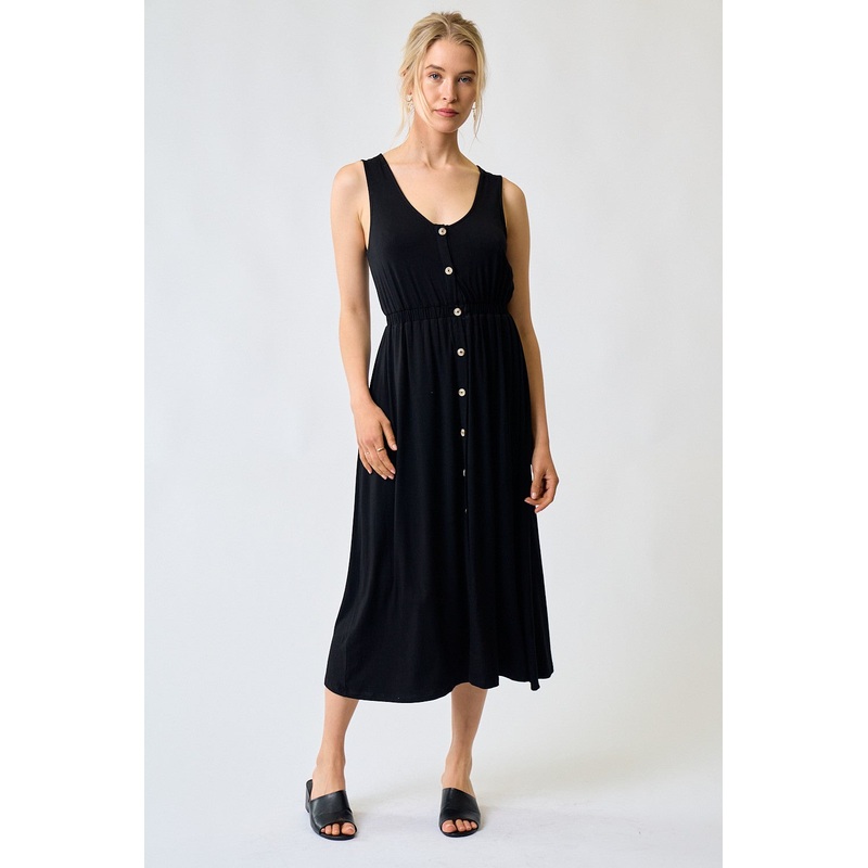 Black Button Down Midi Dress