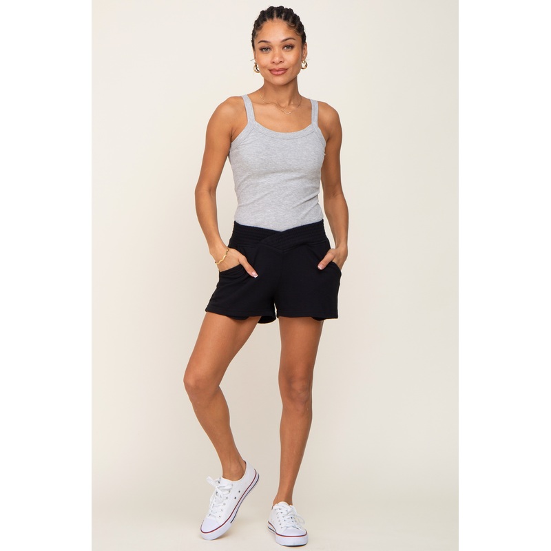 Black Overlap Waist Shorts