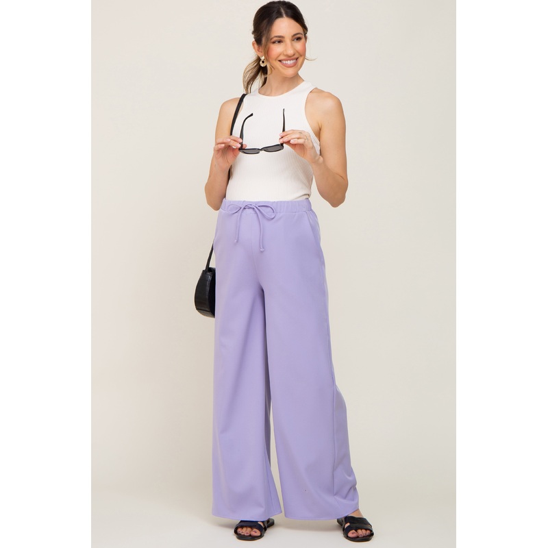Lavender Drawstring Wide Leg Maternity Pants