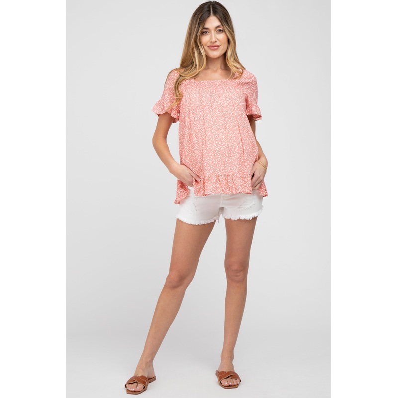 White Distressed Fringe Maternity Denim Shorts