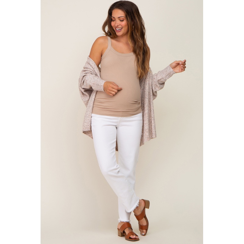 White Fringe Hem Maternity Straight Leg Jeans