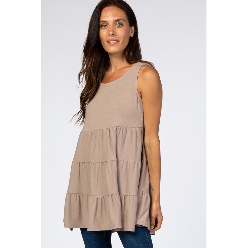 Beige Tiered Sleeveless Top