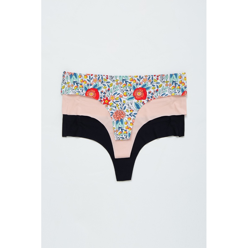 Multi-Color Floral Seamless Maternity Thong Underwear Set