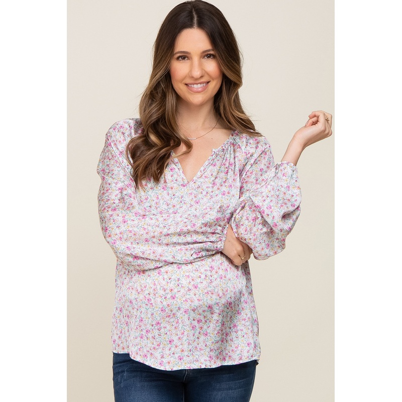 White Micro Floral Maternity Blouse