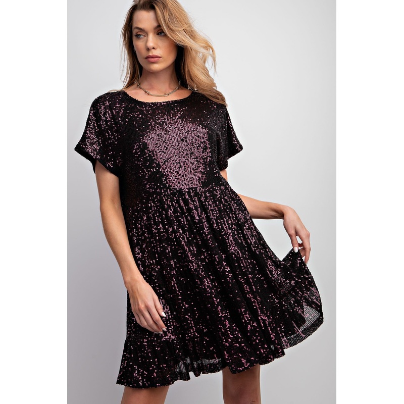 Wine Tiered Sequin Dress