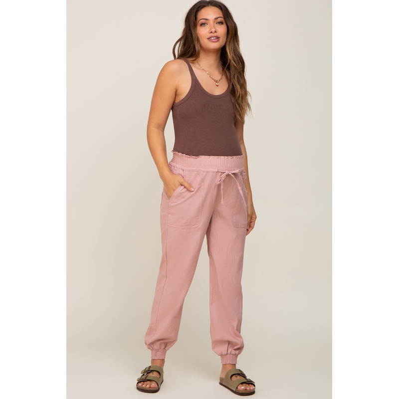 Mauve Smocked Maternity Joggers