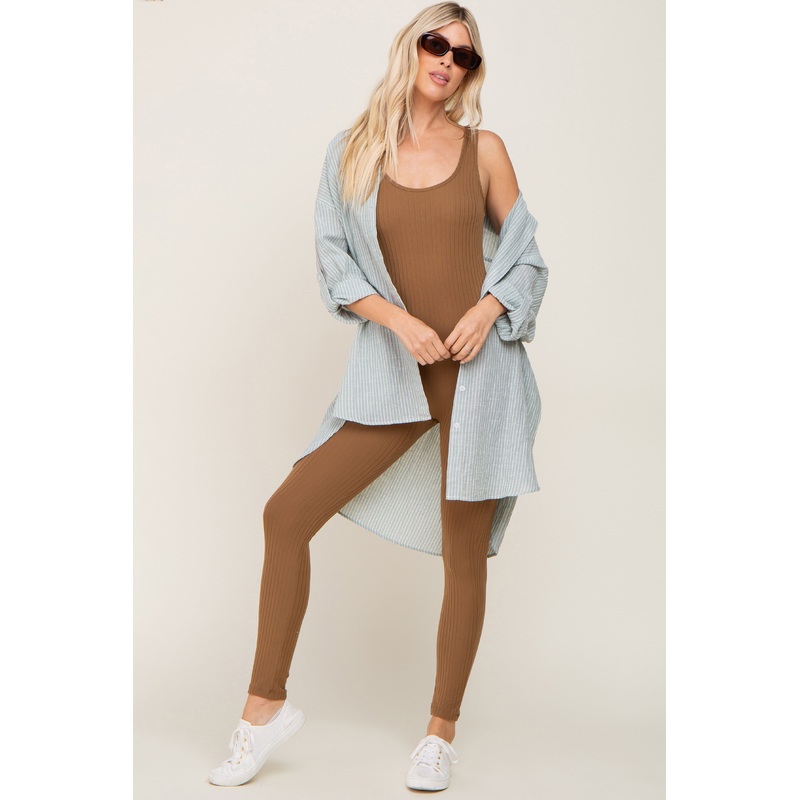 Mocha Ribbed Bodycon Jumpsuit