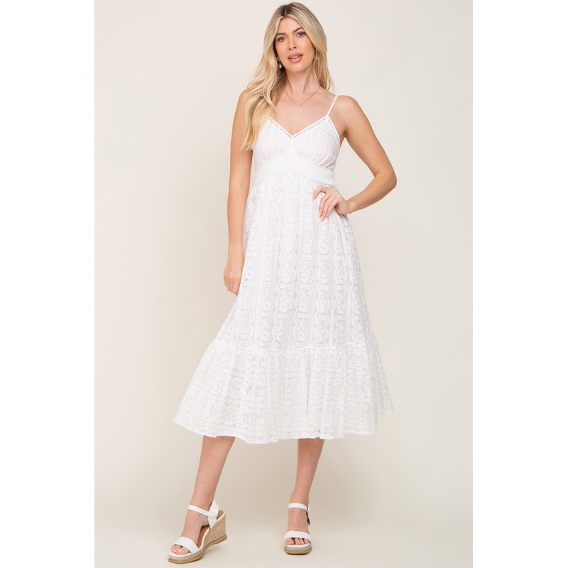 White Lace Crochet Midi Dress