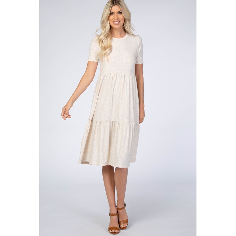 Beige Ribbed Tiered Dress