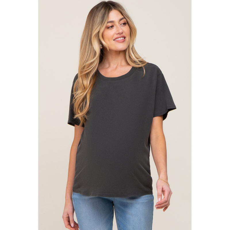 Black Faded Basic Maternity T-Shirt