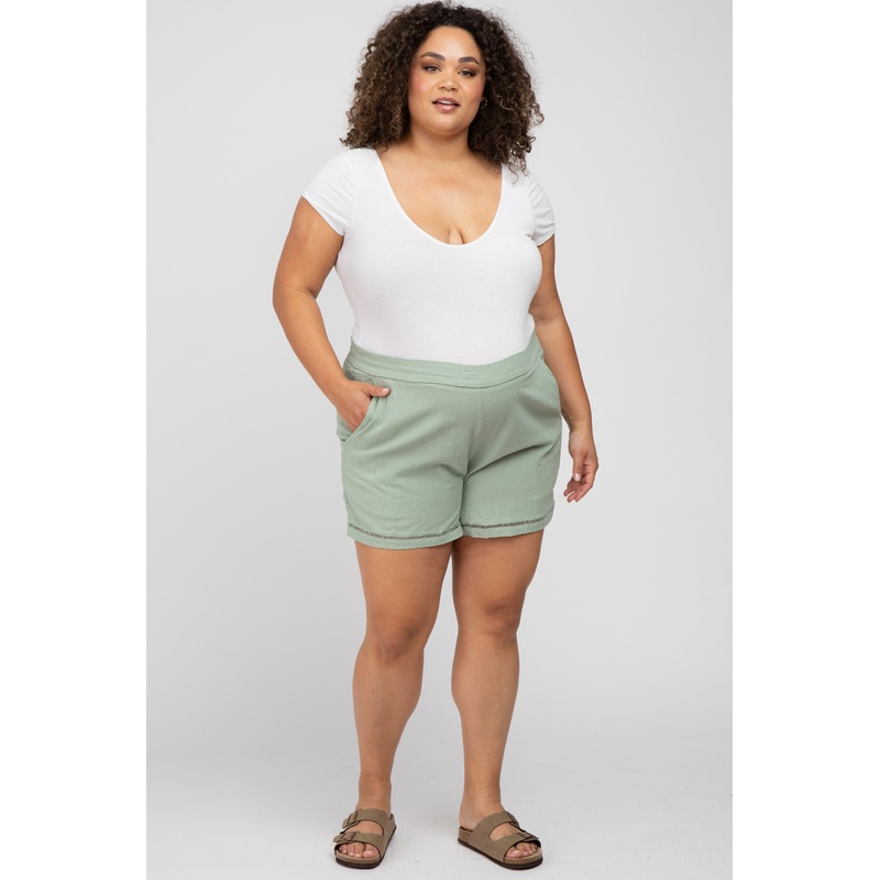 Mint Green Ladder Trim Maternity Plus Shorts
