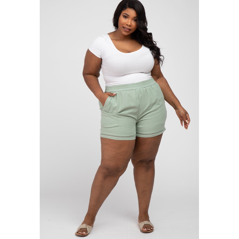 Mint Green Ladder Trim Plus Shorts