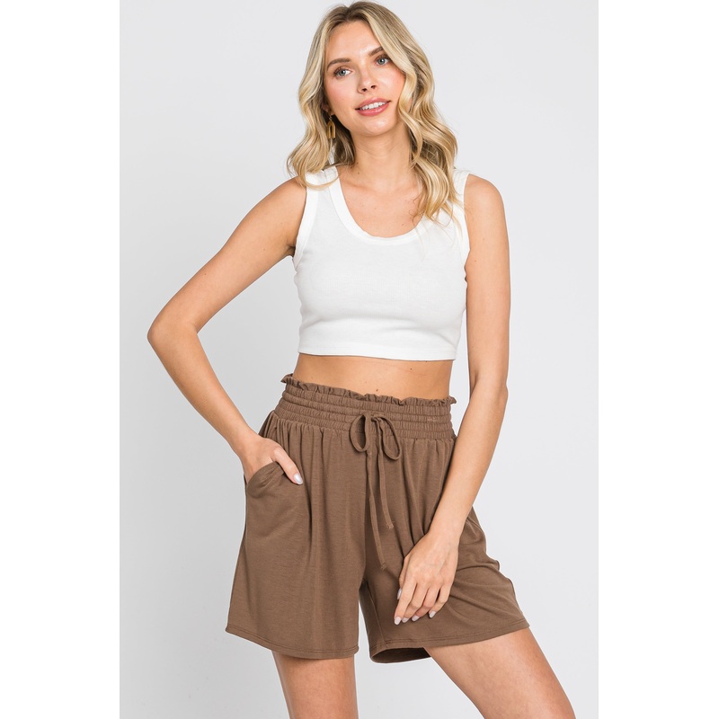 Mocha Smocked Waist Shorts