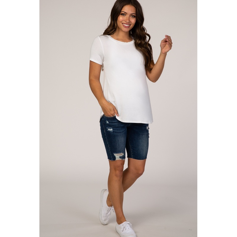 PinkBlush Blue Distressed Maternity Shorts