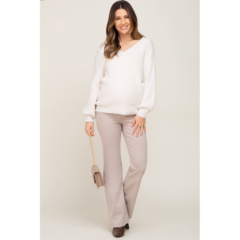 Beige Basic Maternity Flare Jeans