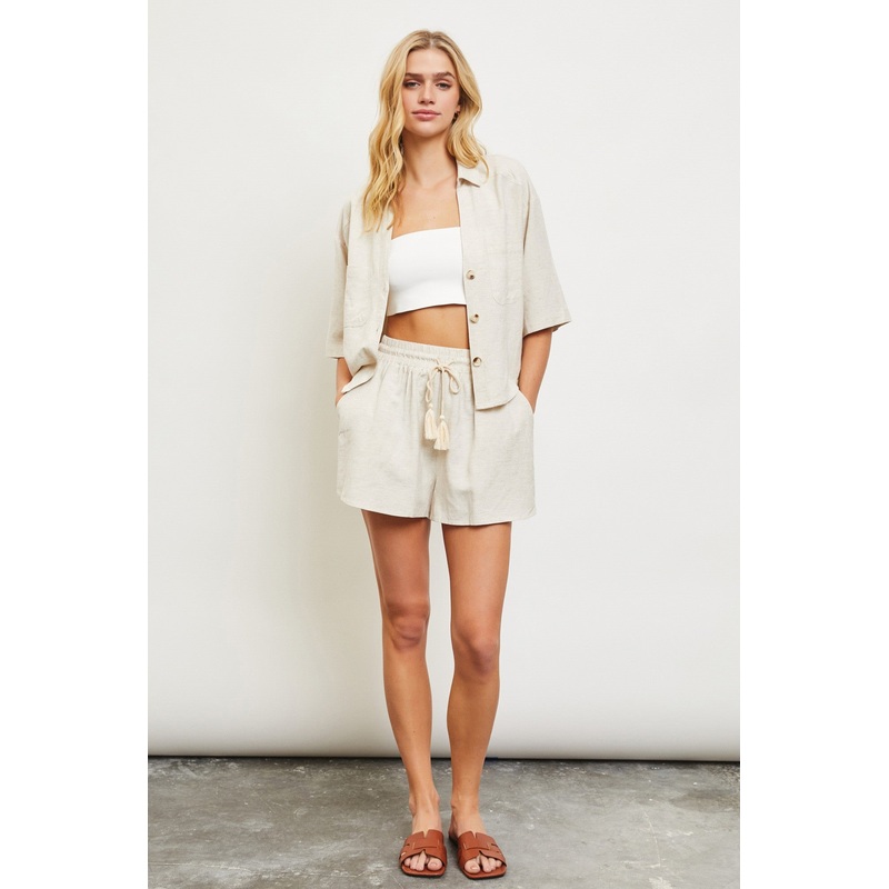 Beige Drawstring Shorts