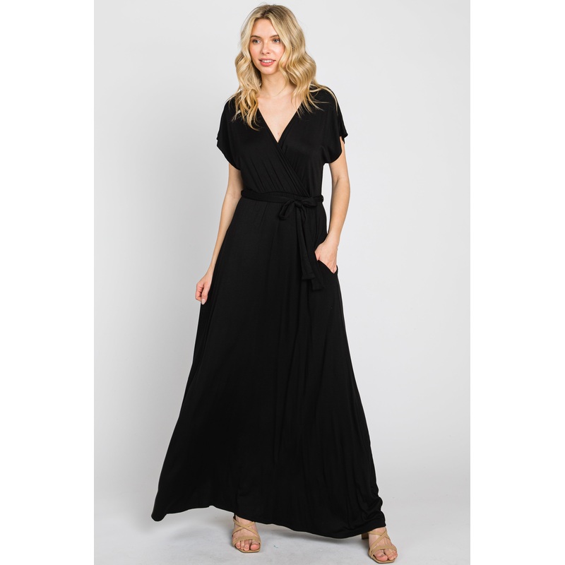 Black Basic Wrap Maxi Dress