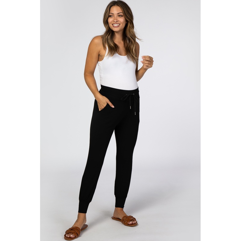 Black Maternity Drawstring Jogger Pants