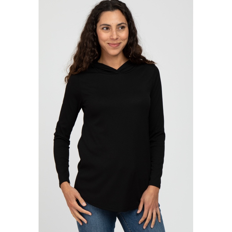 Black Ribbed Lightweight Hoodie