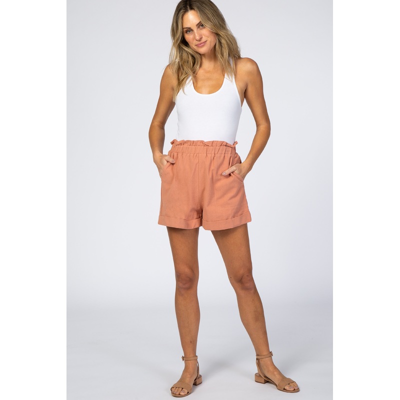 Salmon Cuffed Linen Shorts
