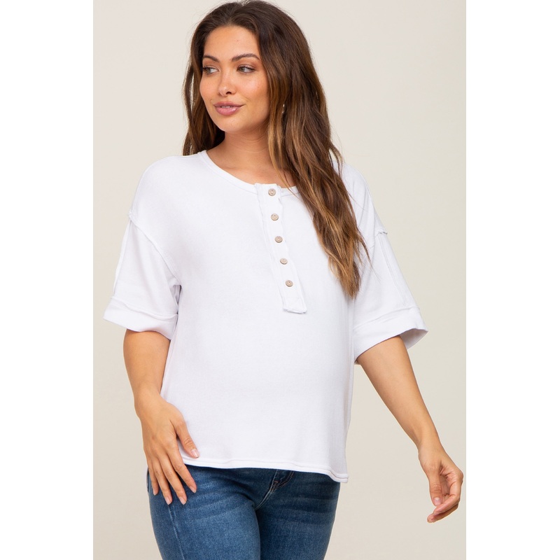 White Oversized Maternity Henley Top