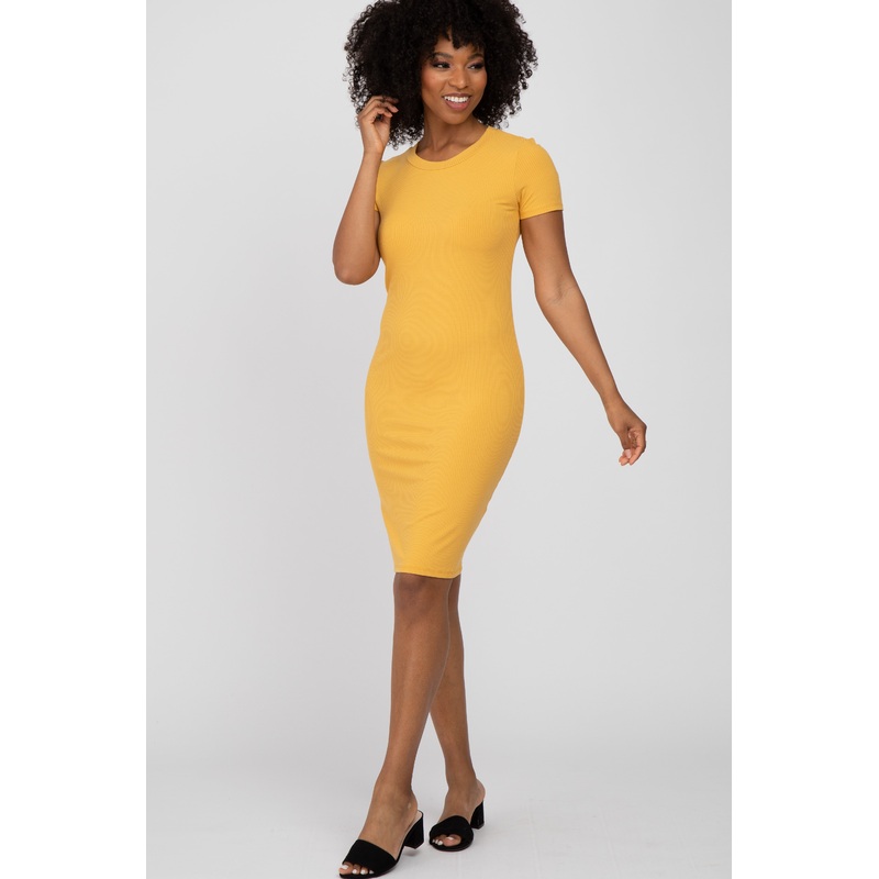 Yellow Ribbed Fitted Dress