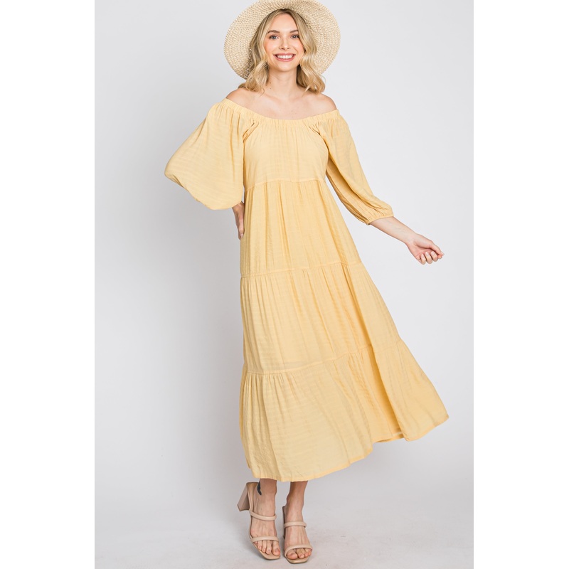 Yellow Tiered Midi Dress