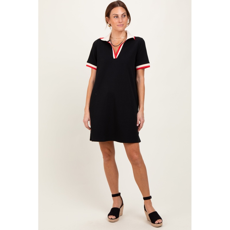 Black Contrast Trim Mini Polo Dress