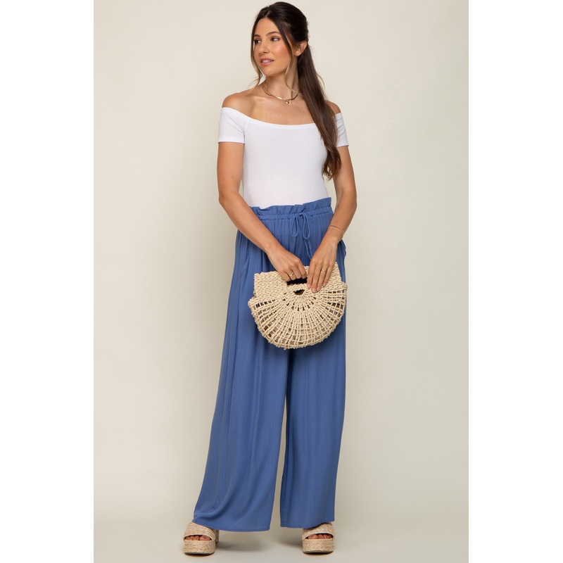Blue Wide Leg Maternity Pants