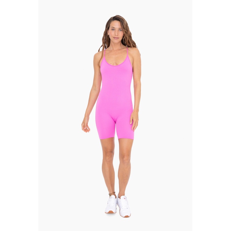 Fuchsia Ribbed Biker Short Romper
