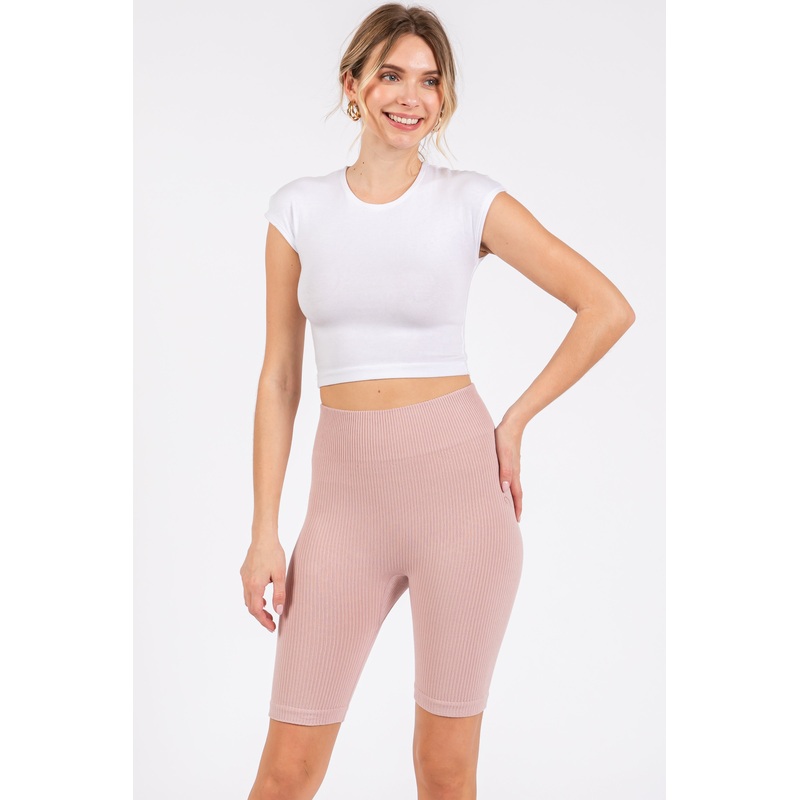 Light Mauve Rib Knit Biker Shorts