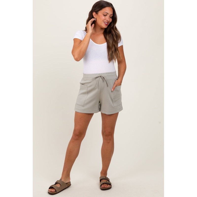 Light Olive Patch Pocket Maternity Shorts