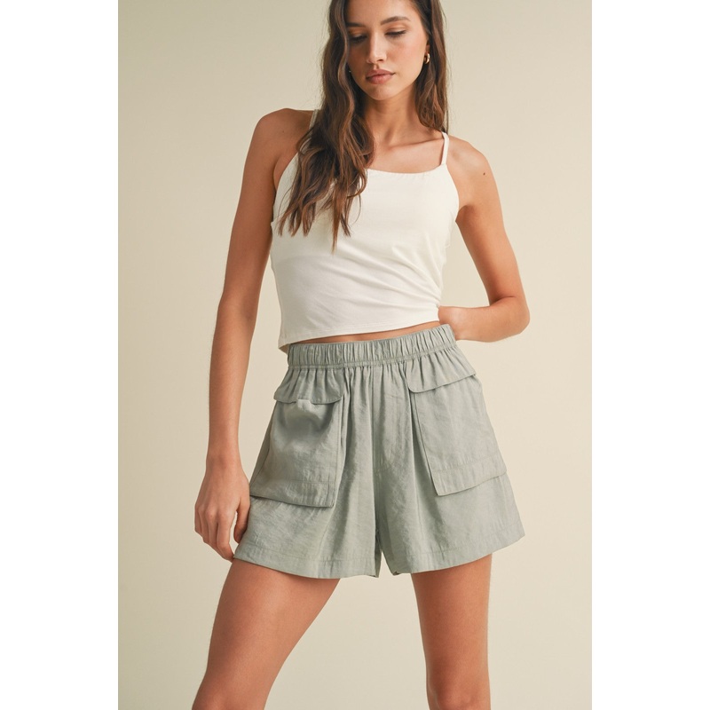 Mint Woven Shorts With Oversized Pockets