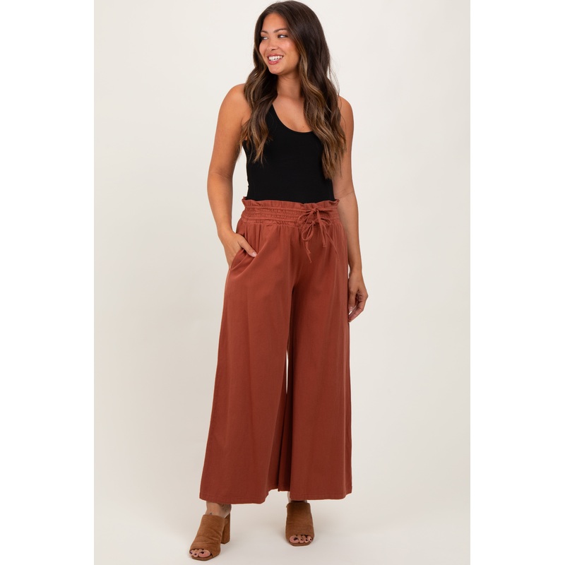 Rust Flowy Cropped Maternity Pant