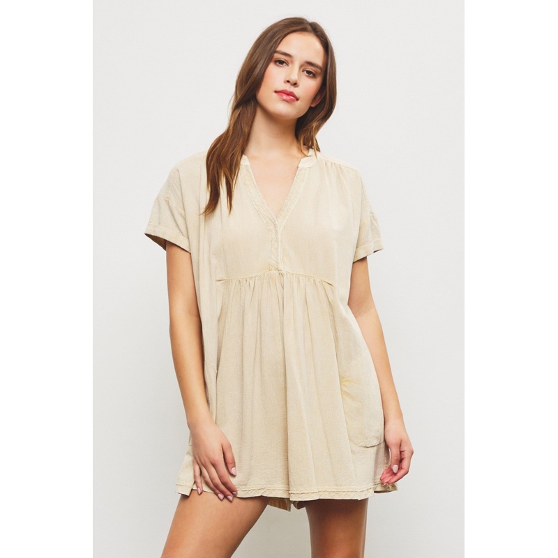Taupe Cuffed Sleeve Romper