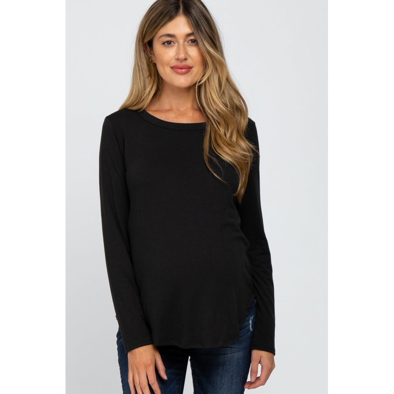 Black Basic Maternity Long Sleeve Top
