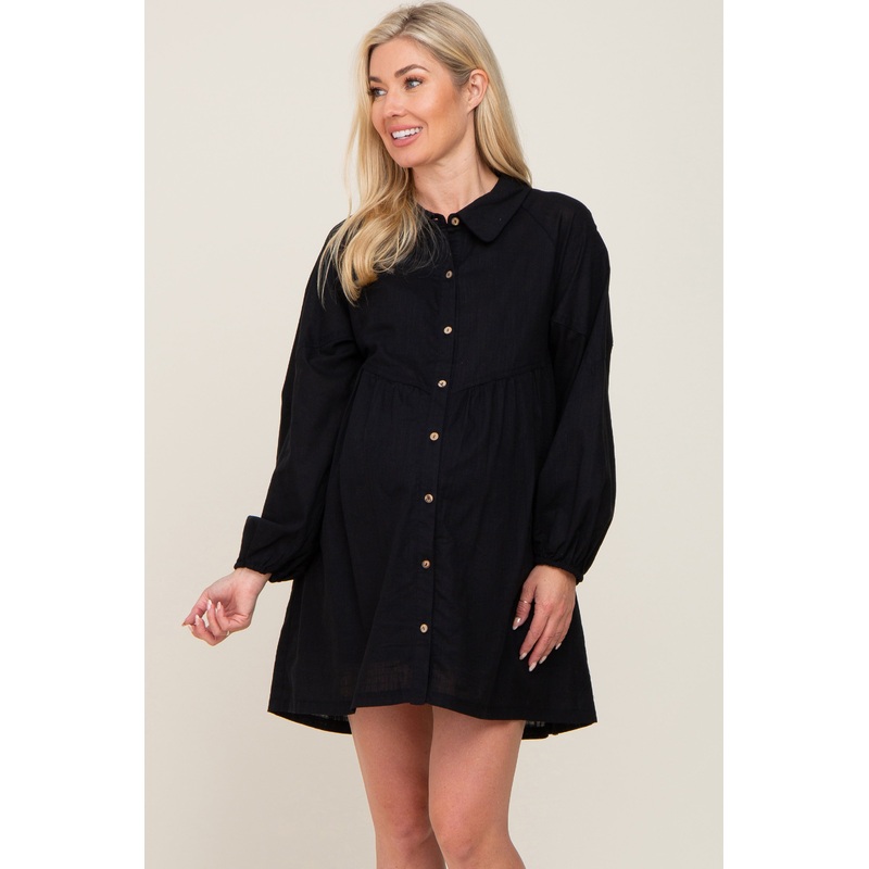 Black Button Down Maternity Mini Dress