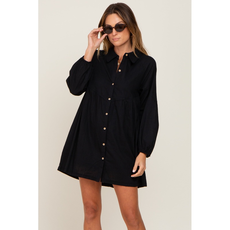 Black Button Down Mini Dress